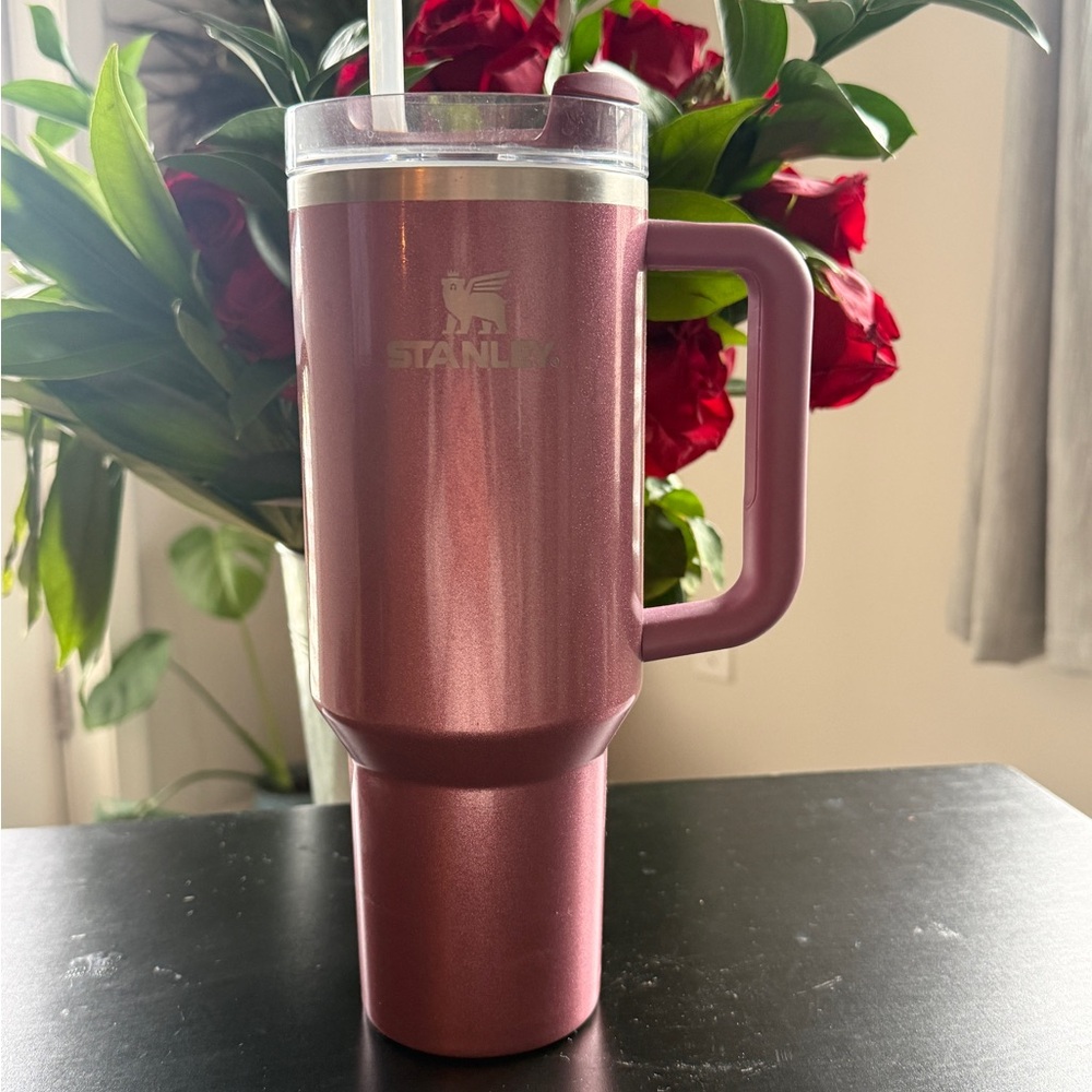 Stanley Rose Pink Glitter Travel Tumbler with Handle